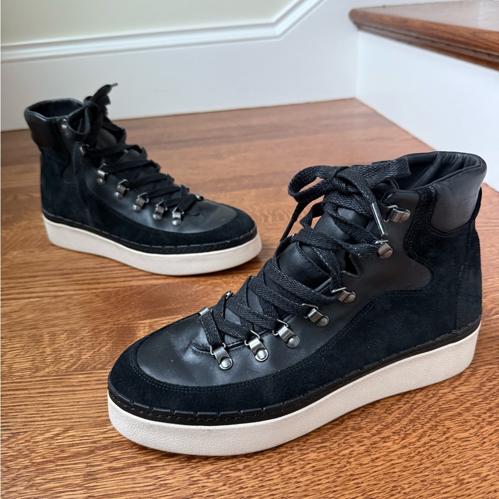 VINCE Soren Water Resistant‎ Leather Sneaker Boots Black Comfy Suede Combat 8.5